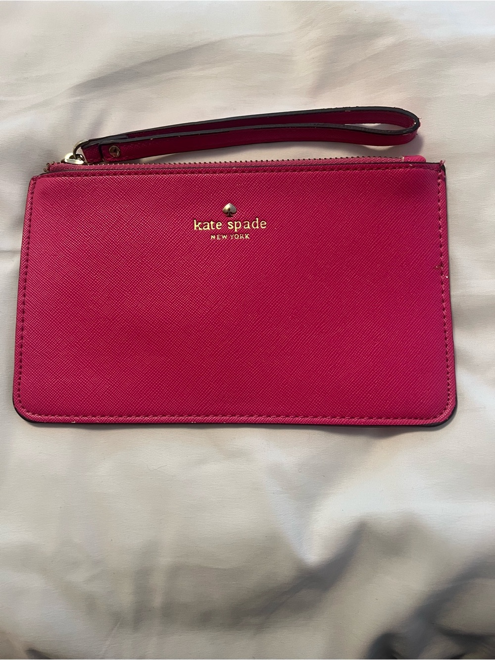kate spade Hot Pink Saffiano Wristlet with Gold Logo